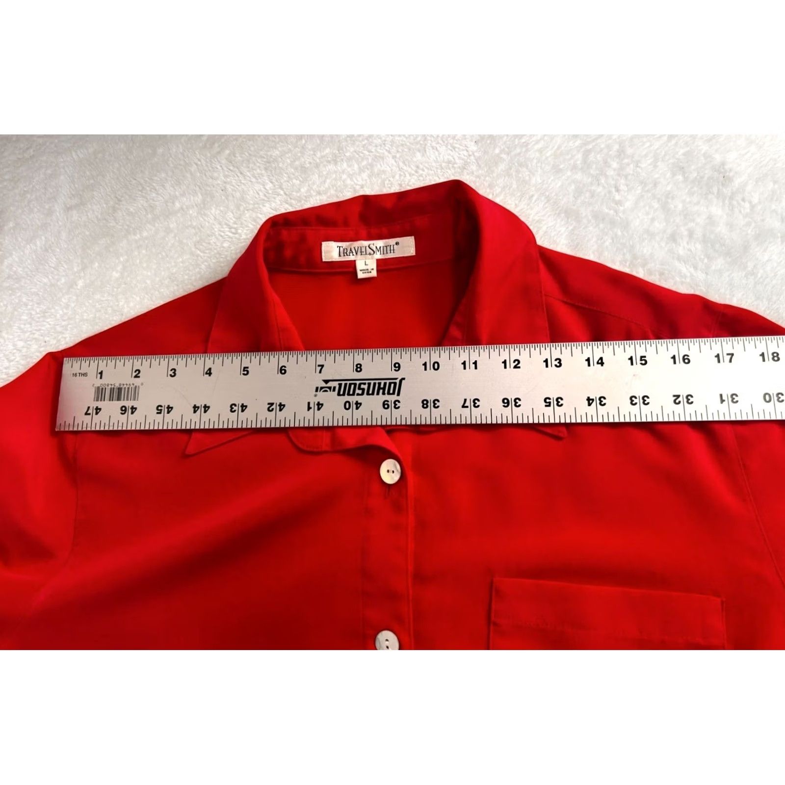 Vintage TravelSmith Womens Red Button-Down Long Sleeve Shirt Tunic Top with Pocket Large Size L / US 10 / IT 46 - 5 Thumbnail