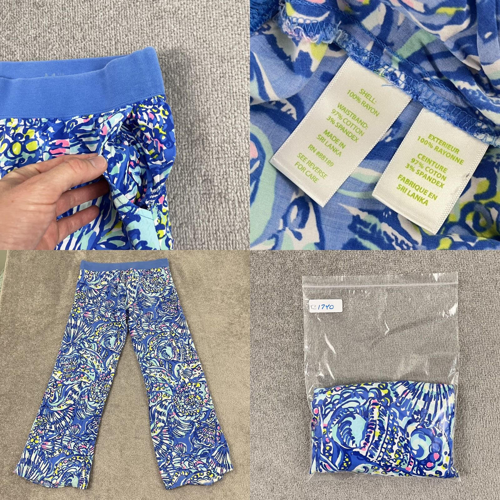 Lilly Pulitzer Lilly Pulitzer Women's Palazzos Pants Medium Blue Tropical Floral Stretch Summer Casual Size 32" / US 10 / IT 46 - 8 Thumbnail