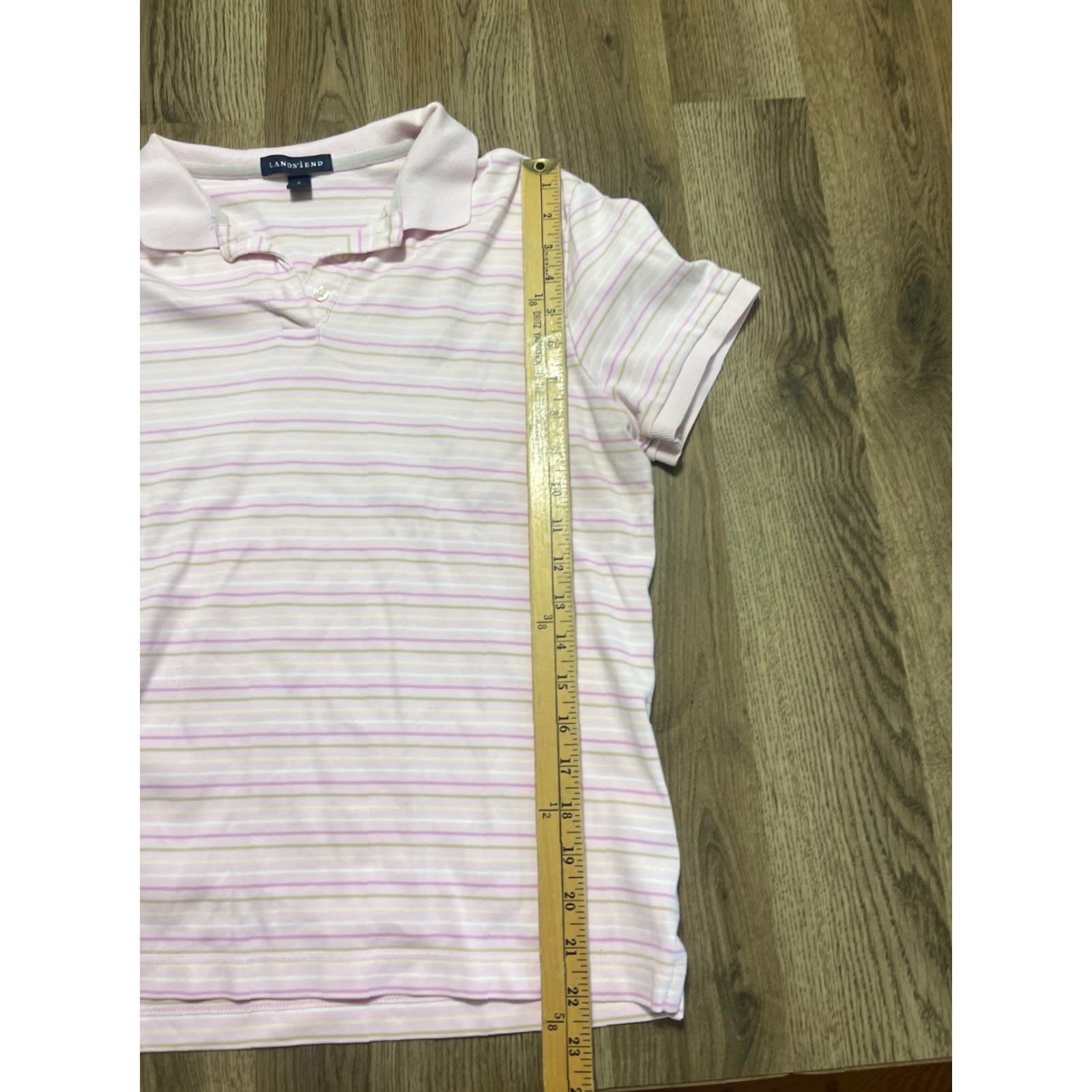 Lands' End Lands' End Shirt Polo Short Sleeve Womens Medium Yellow Pink Green White Button Collared Casual Modern Lightweight Regular Size M / US 6-8 / IT 42-44 - 7 Thumbnail