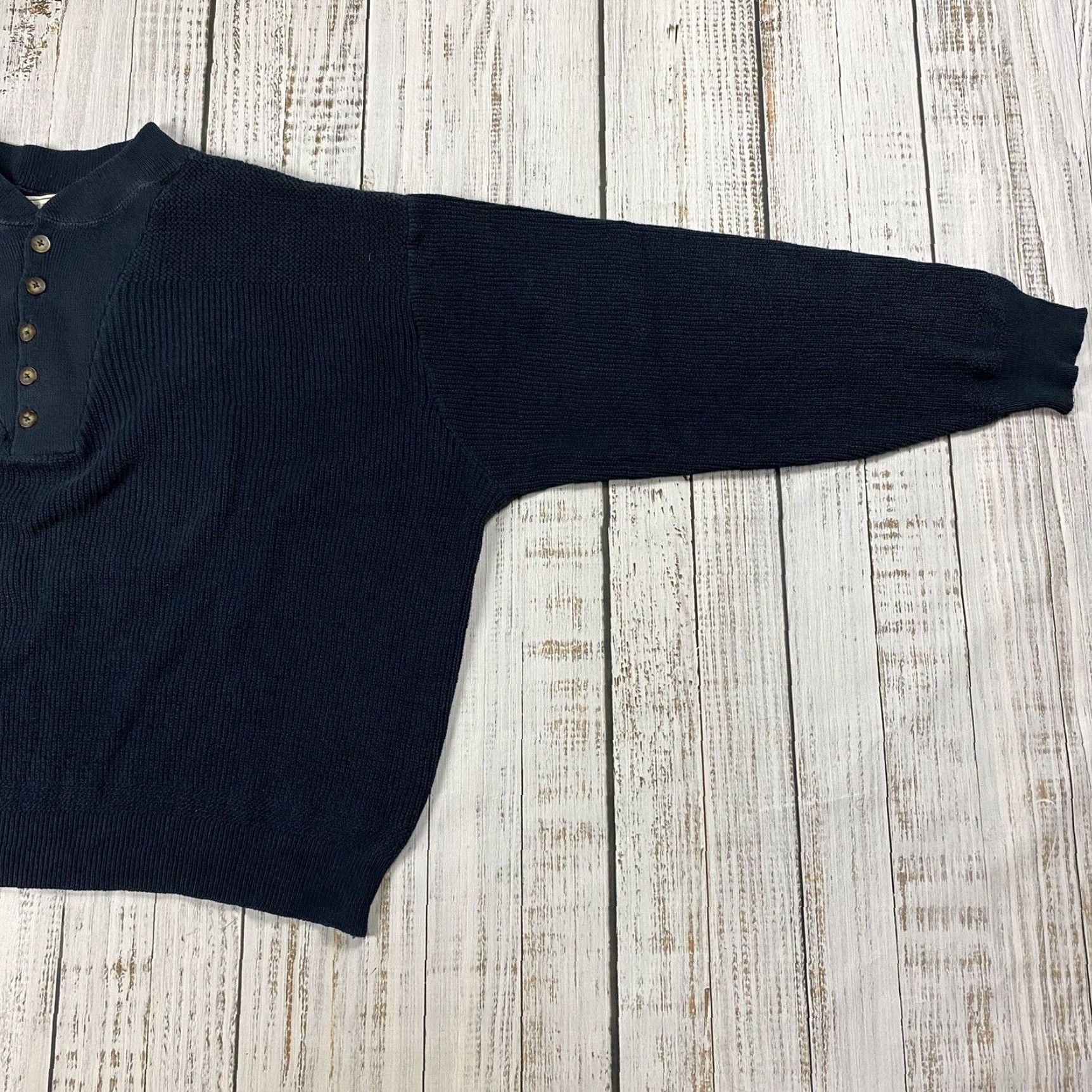 Vintage Vintage L.L. Bean Mens Sweater Henley Long Sleeve High Neck 5-Button Cotton Blend Navy Blue Size US L / EU 52-54 / 3 - 5 Thumbnail