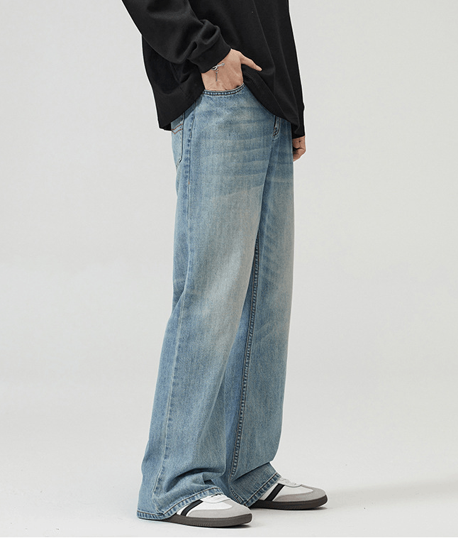 Japanese Brand × Jean Light blue washed retro straight flared baggy jeans Size US 32 / EU 48 - 3 Thumbnail
