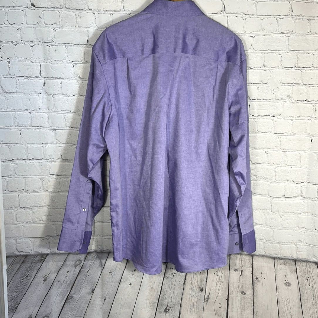 Vintage Donald Trump Signature Collection Non Iron Regular Fit Purple Dress Shirt 17 Purple 34/35 P2P 25” Length 31” Mens Size 46R - 3 Thumbnail