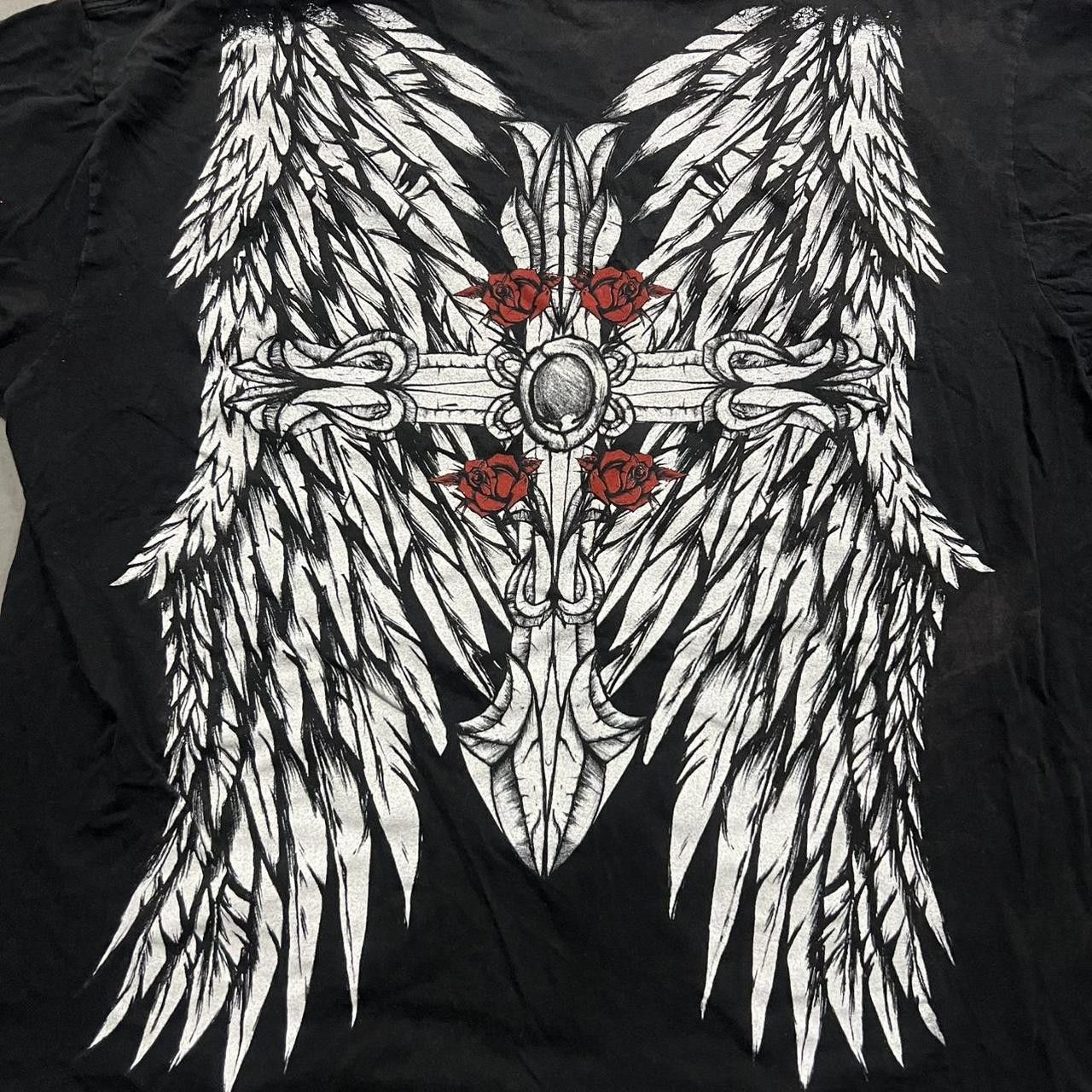Japanese Brand × Vintage Vintage Y2K Affliction Style Skull Rose and Wings Glory Tee! Size US L / EU 52-54 / 3 - 5 Thumbnail