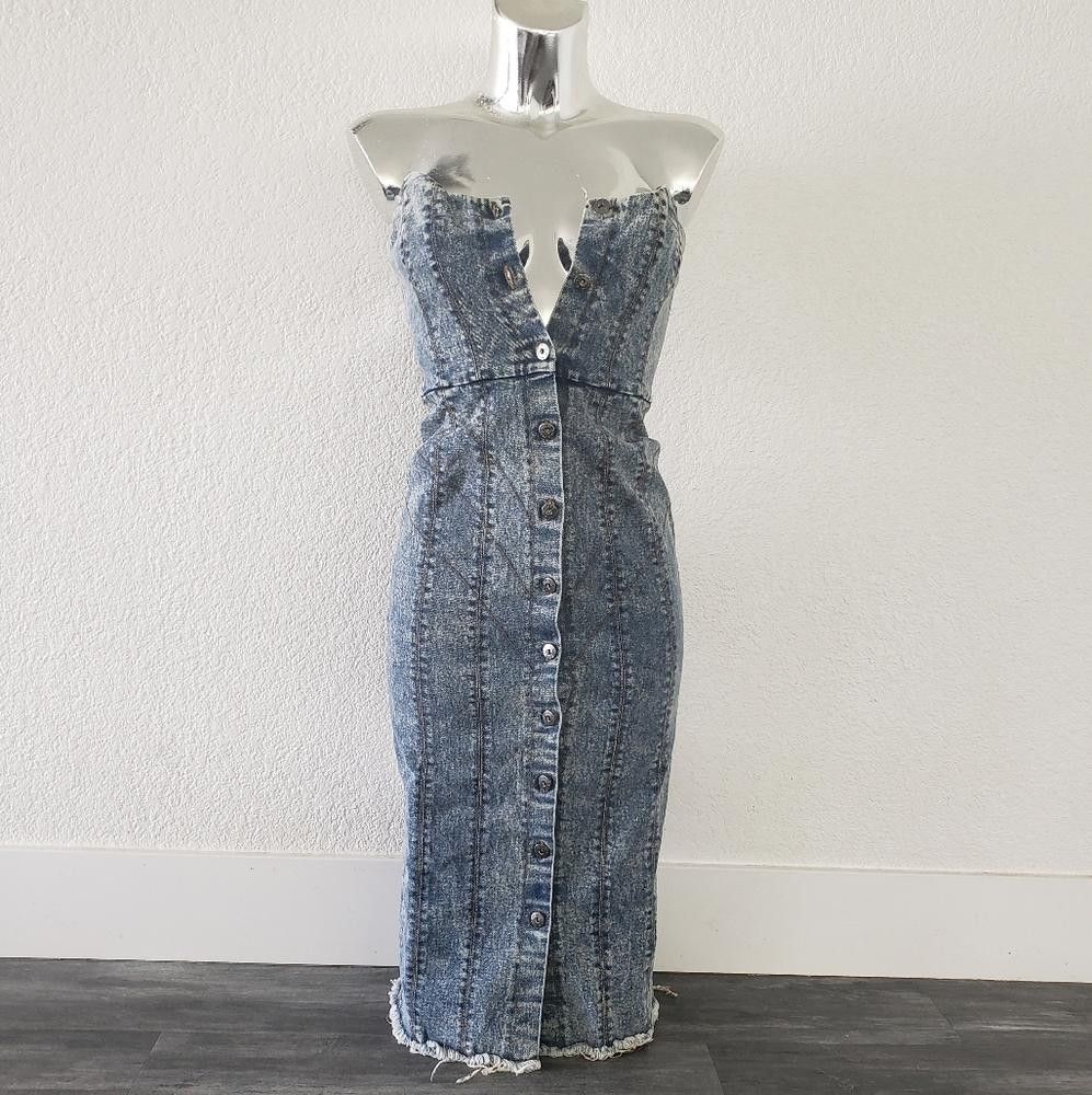 Designer Denim Acid Wash MISHA Collection Aquila Midi Size S / US 4 / IT 40 - 1 Thumbnail