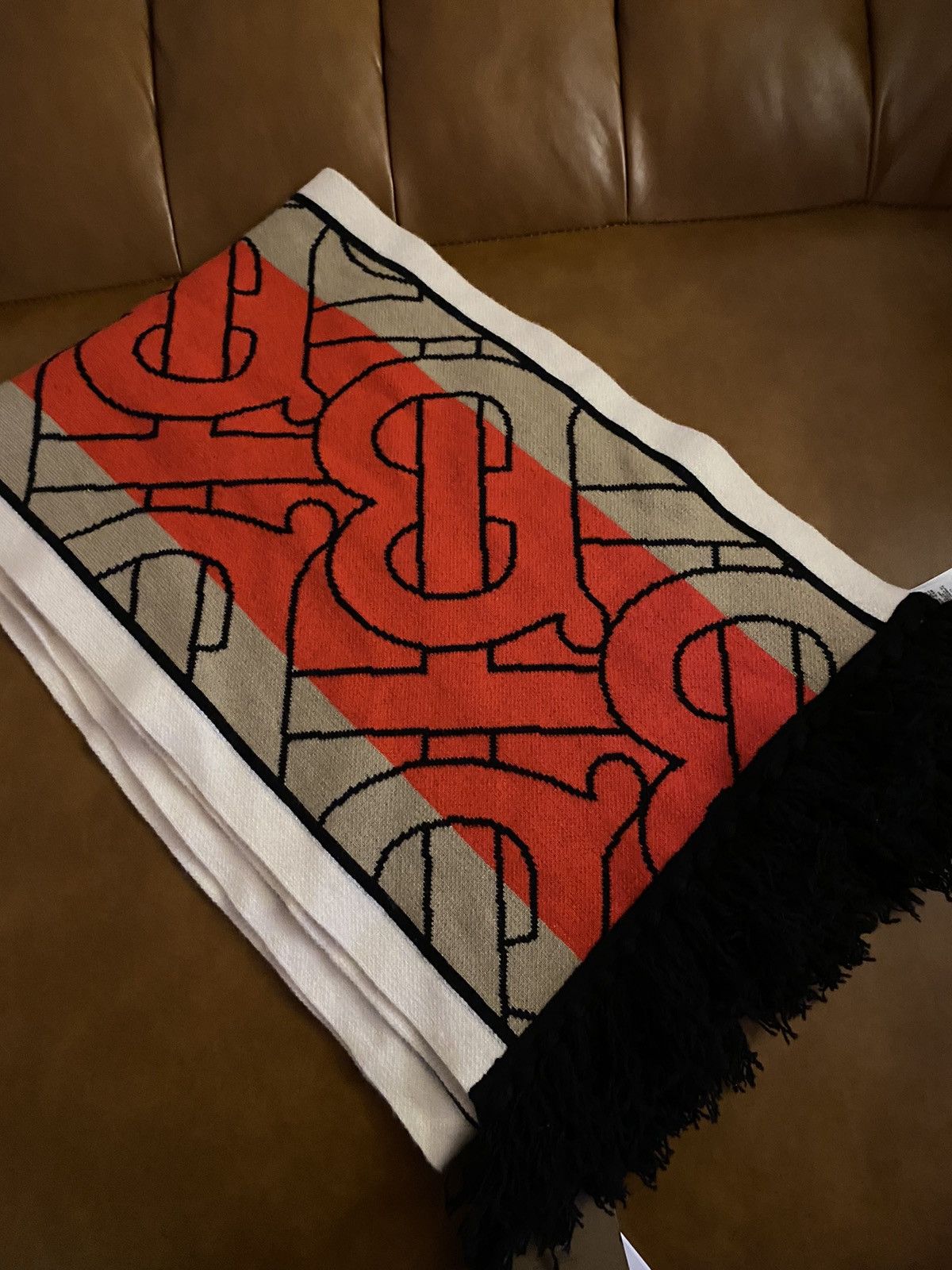image of Burberry Striped Monogram Cashmere Jacquard Scarf in Mix, Men's