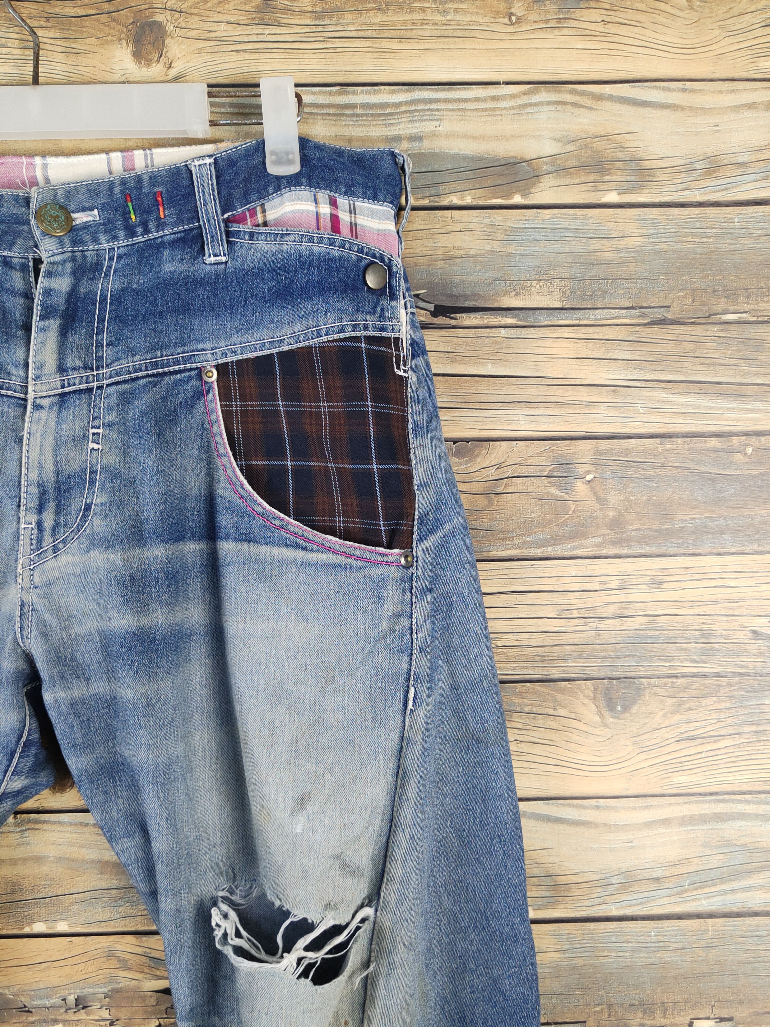 Japanese Brand UPST Upstart double waist Blue Ripped Soft Jeans #W1704 Size US 32 / EU 48 - 7 Thumbnail