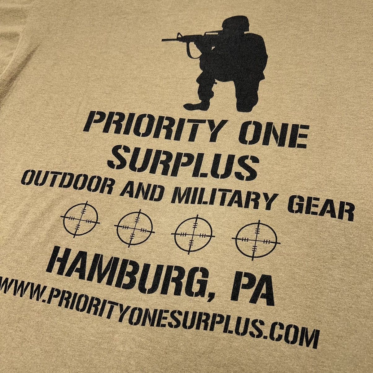 Vintage Surplus Tee Shirt Brown Military Gear Gun Flag Single Stitch Size US L / EU 52-54 / 3 - 9 Thumbnail