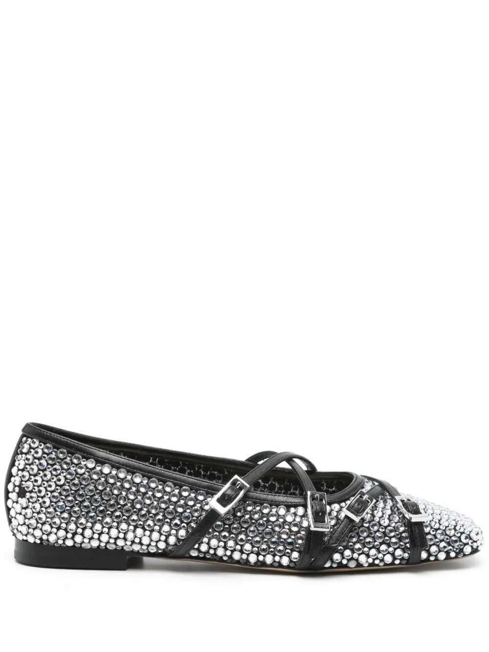 CRYSTAL NET SQUARE TOE BALLERINAS WITH STRAPS 10MM