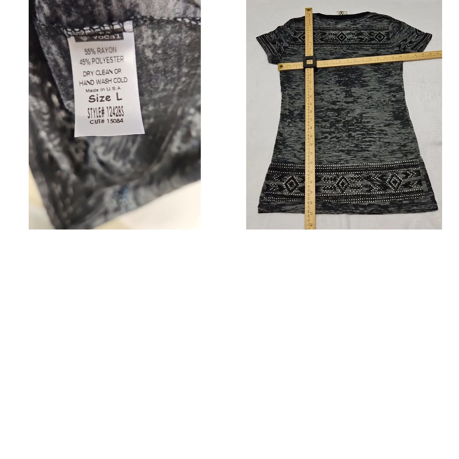 Vintage Vocal T-Shirt Womens Large Gray Aztec Beaded Burnout V-Neck Western Boho Y2K Vinyl? Size L / US 10 / IT 46 - 8 Thumbnail