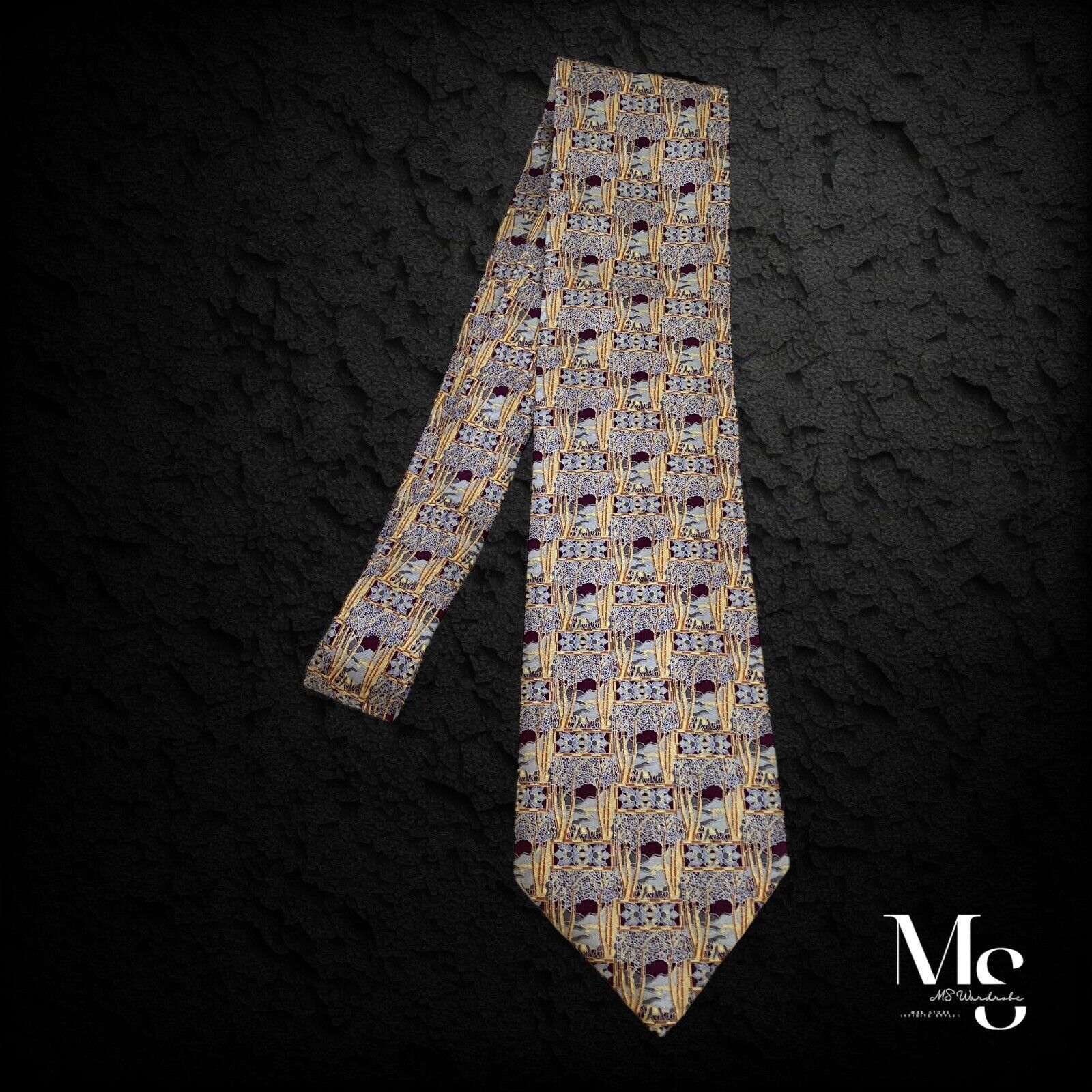 Brioni BRIONI Purple Tree Print Silk Tie Hand Made In Italy W: 3.9" Size ONE SIZE - 6 Thumbnail