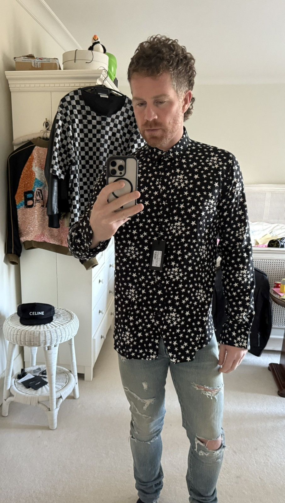 Saint Laurent Paris FW16 Saint Laurent black white star shirt 41 BNWT Hedi grail Size US L / EU 52-54 / 3 - 6 Thumbnail