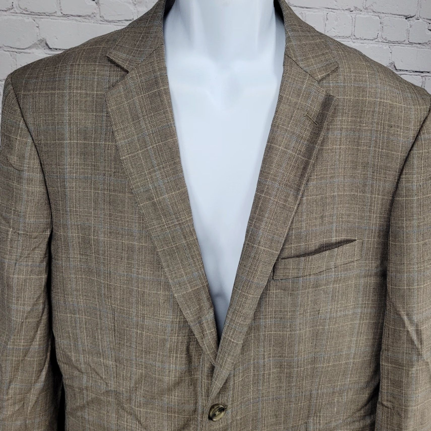 Pronto Uomo Pronto Uomo Sport Coat Jacket Brown Wool Blend Windowpane 2 Button Blazer 44L Mens Size 44R - 7 Thumbnail