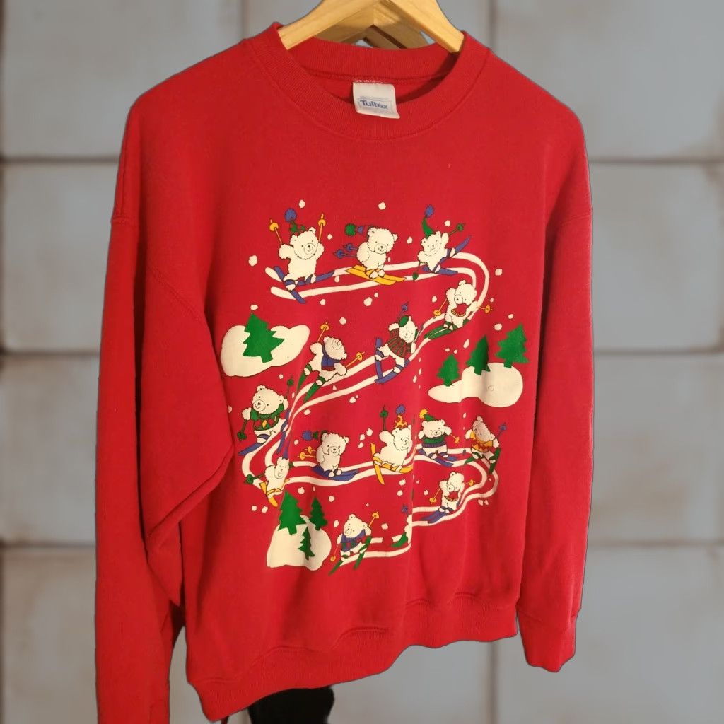 Tultex VINTAGE Tultex Skiing Bears Pullover Sweater Size L Men Red Cotton Blend USA Made Winter Oversized Size US L / EU 52-54 / 3 - 1 Thumbnail