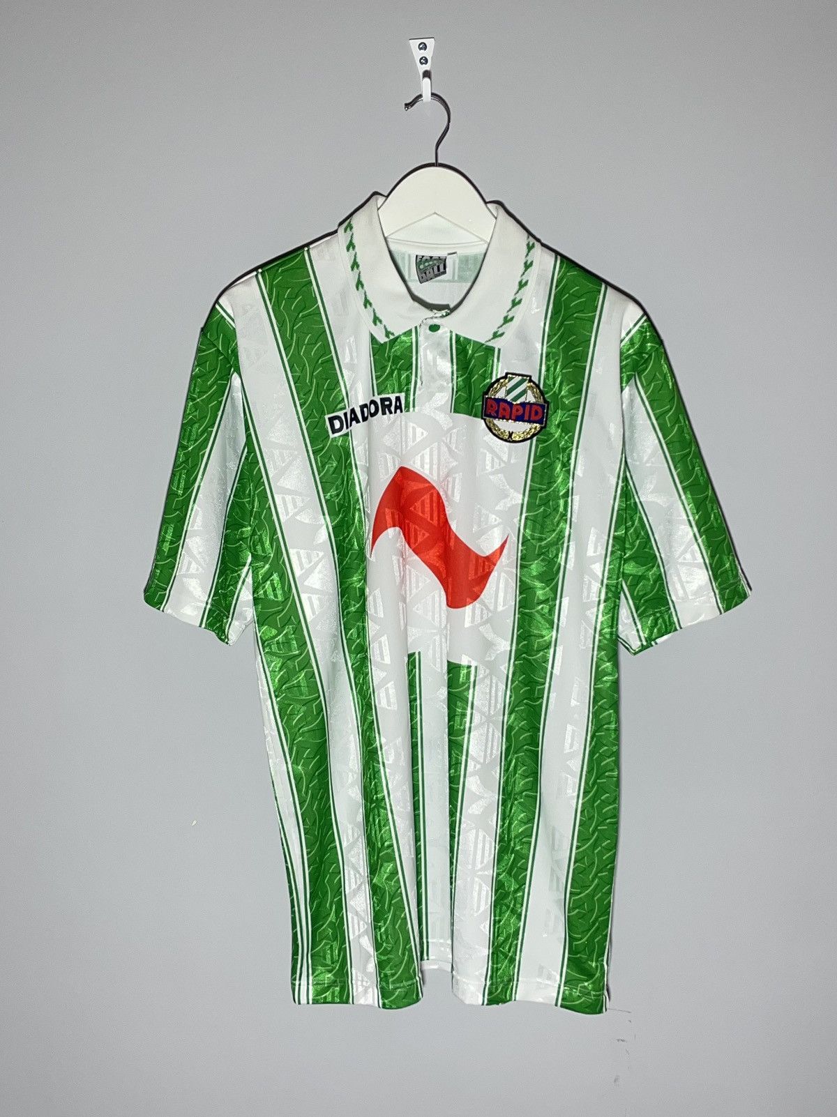 image of Sk Wien Rapid Diadora 1996/97 Vintage Home Football Shirt in Green White, Men's (Size XL)