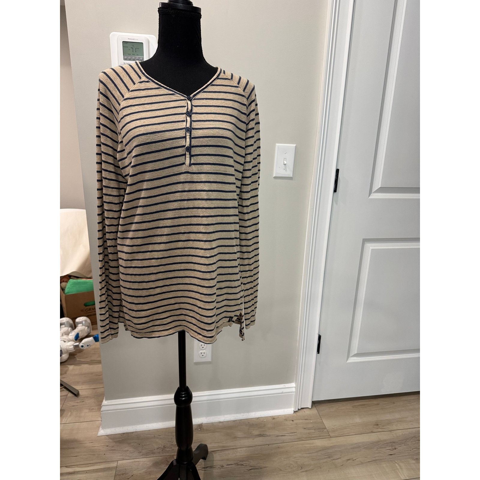 Civil Society Civil Society Linen Shirt Stripes Neutral Beige Blue Large Size L / US 10 / IT 46 - 2 Thumbnail