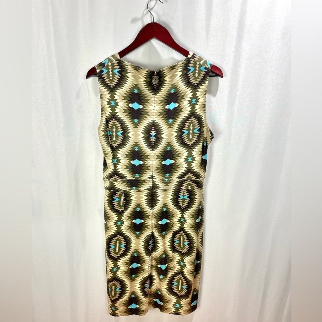 Tory Burch Tory Burch 100% Silk Brown Aztec V Neck Midi Dress Size L Size L / US 10 / IT 46 - 3 Thumbnail