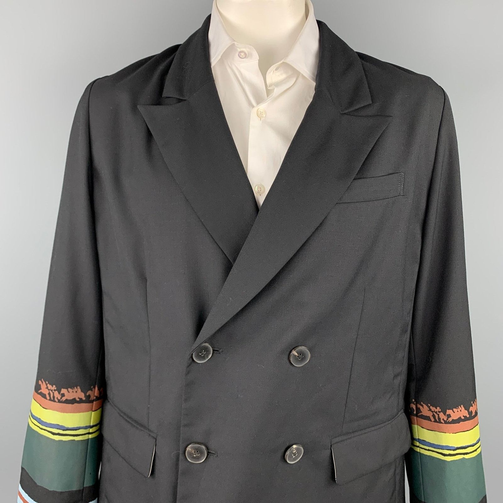 Linder 40 Black Wool / Polyester Peak Lapel Double Breasted Jacket Size US L / EU 52-54 / 3 - 2 Thumbnail