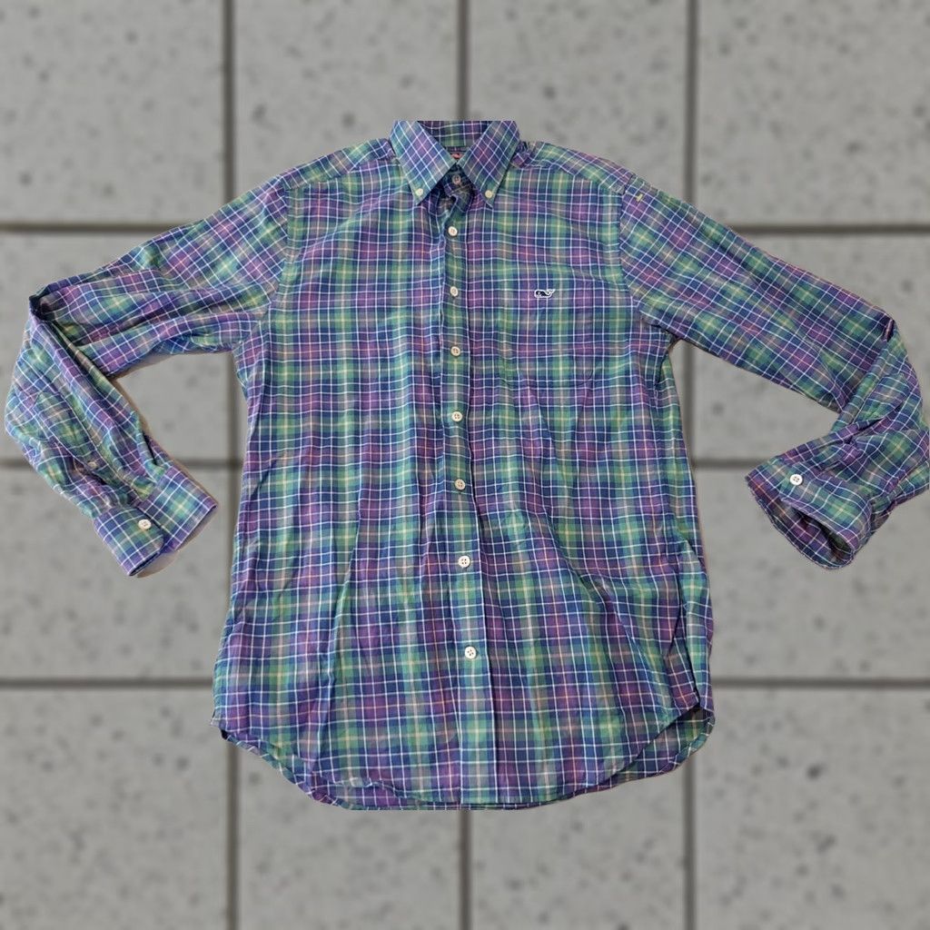 Vineyard Vines Vineyard Vines Shirt Plaid Button-Up Long Sleeve S Purple Cotton Mens Size 36R - 1 Thumbnail