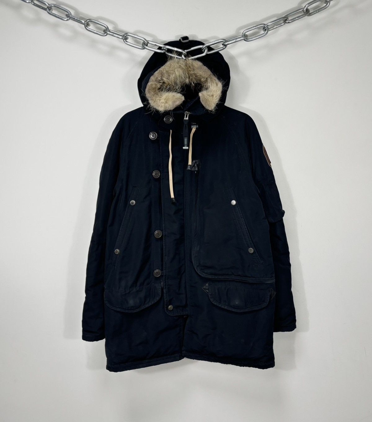 Parajumpers Flea Market Navy Fur Down Puffer Jacket Parka