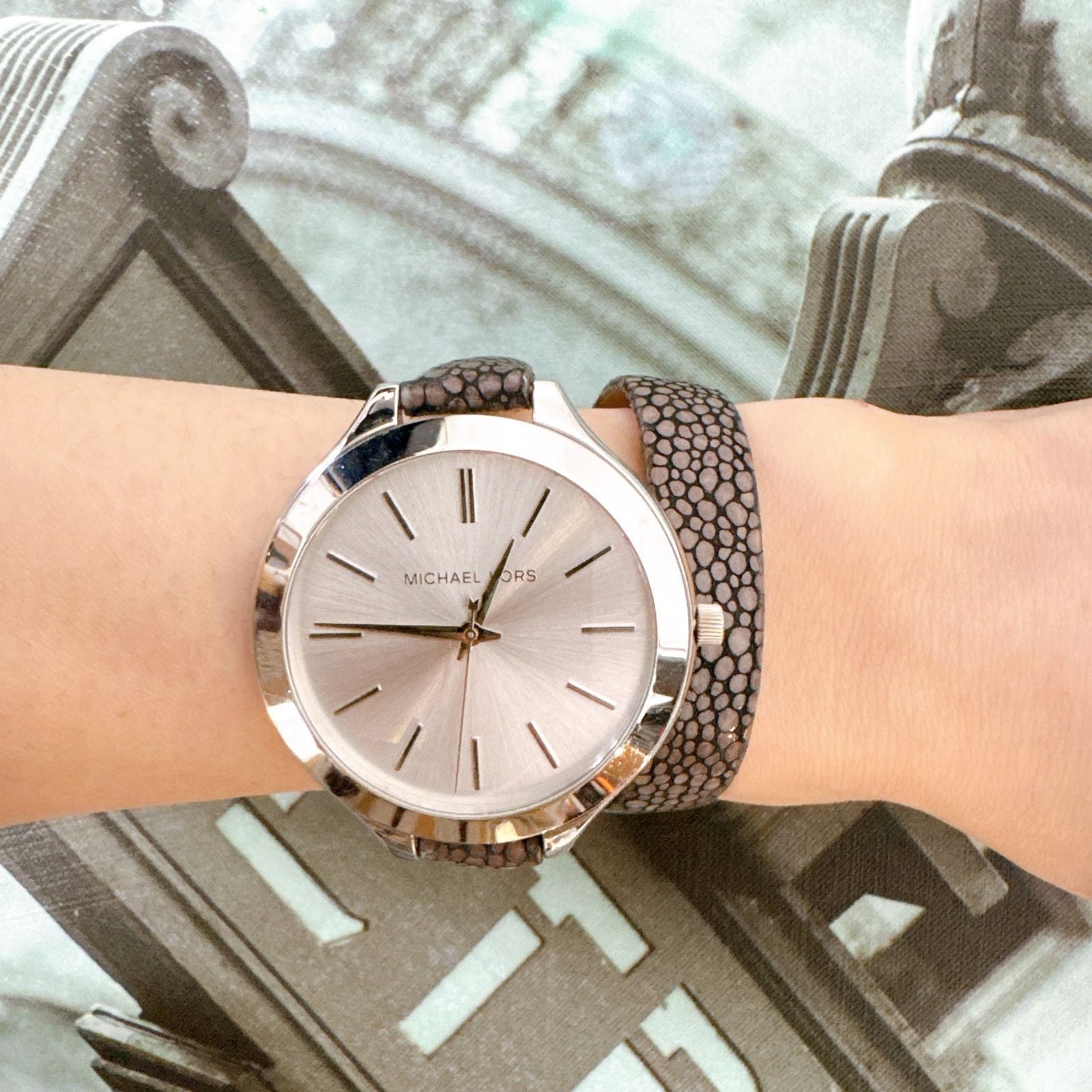 Michael Kors Michael Kors MK2475 Slim Runway Silver-Tone and Leather Wrap Size ONE SIZE - 6 Thumbnail