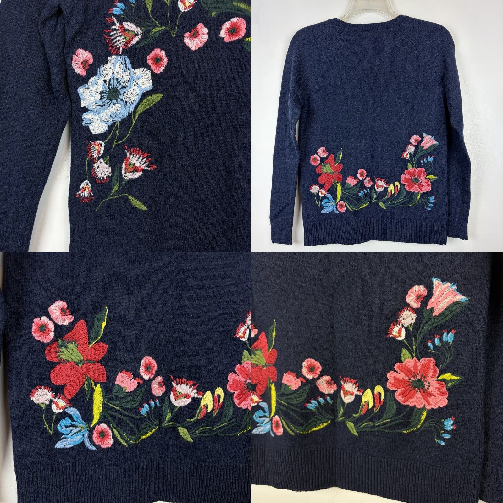 Loft LOFT Floral Embroidered Sweater Womens Small Blue Crew Neck Preppy Old Money Size S / US 4 / IT 40 - 8 Thumbnail