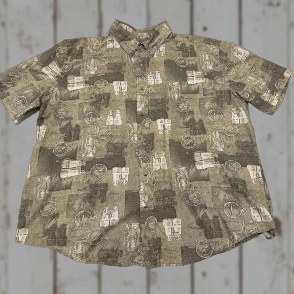Vintage Woolrich Shirt Mens XL Brown Safari Outdoor Graphic Print Short Sleeve Button Up Size US XL / EU 56 / 4 - 1 Thumbnail