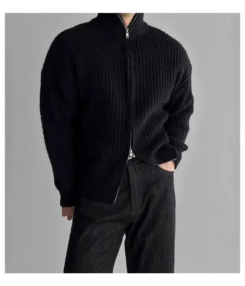 Japanese Brand Vintage Double Zipper Black L Knit Stand-Up Jacket Coat Size US L / EU 52-54 / 3 - 7 Thumbnail