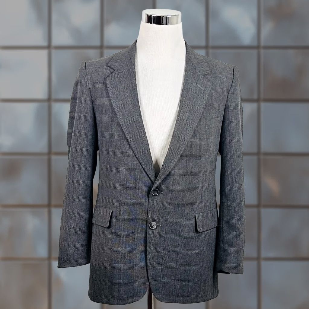 Levi's VINTAGE Levi's Struass 42R Sport Coat Wool Gray Glen Plaid Two-Button Single-Breasted Notch Lapel Formal Mens Reg Size US XS / EU 42 / 0 - 1 Thumbnail