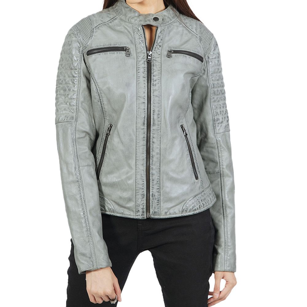 image of Genuine Leather Donna Grey Leather Jacket, Women's (Size Medium)