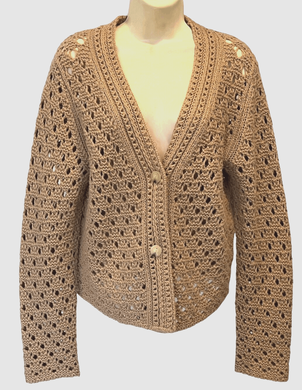 Image of Vince Cashmere Wool Button Crochet Cardigan Sweater in Beige, Women's (Size Medium)