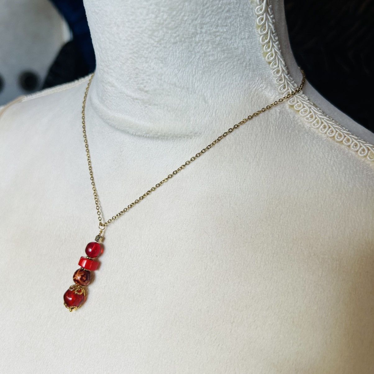 Handmade Handcrafted vintage bead red coral wood glass drop necklace Size ONE SIZE - 3 Thumbnail