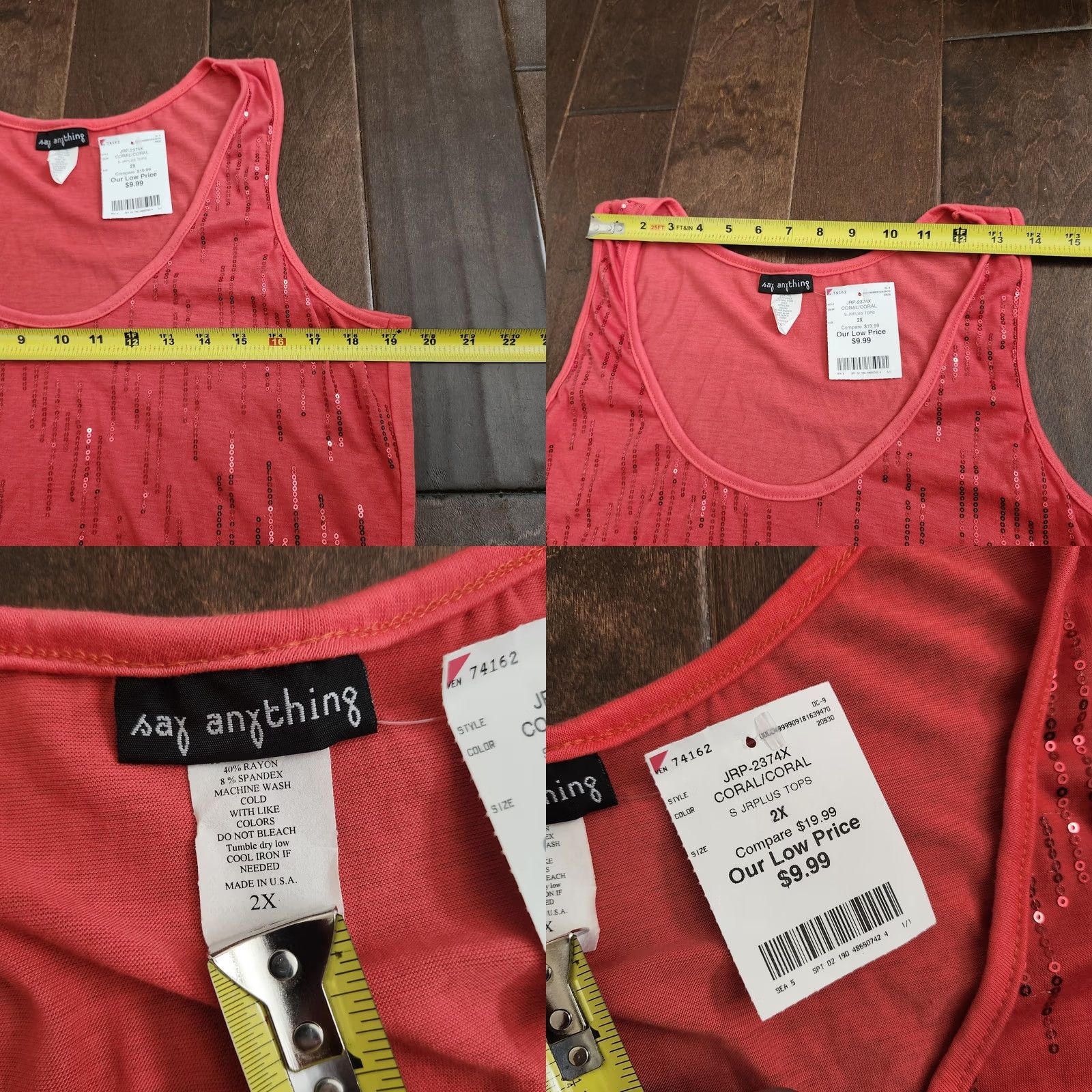 Vintage Say Anything Women's Red Short Sleeve Sequin Top 2X Pullover Casual Party/Cocktail Summer Spring Fall Womens Regular Short Sleeve Sequin Red 2X Size XXL / US 16-18 / IT 52-54 - 8 Thumbnail
