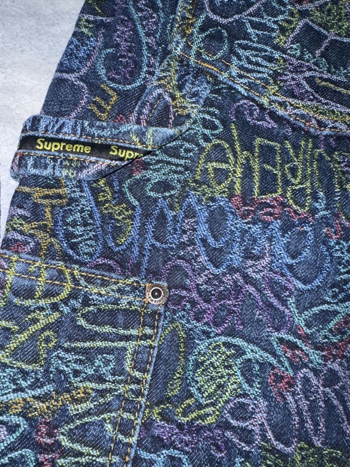 Supreme Supreme Handwriting Denim Double Knee Shorts | Grailed