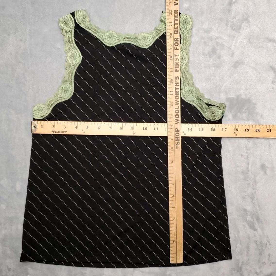 Vintage Notations VTG Tank Top Womens Medium Black Green Lace Trim Sleeveless Stripe USA Size M / US 6-8 / IT 42-44 - 5 Thumbnail