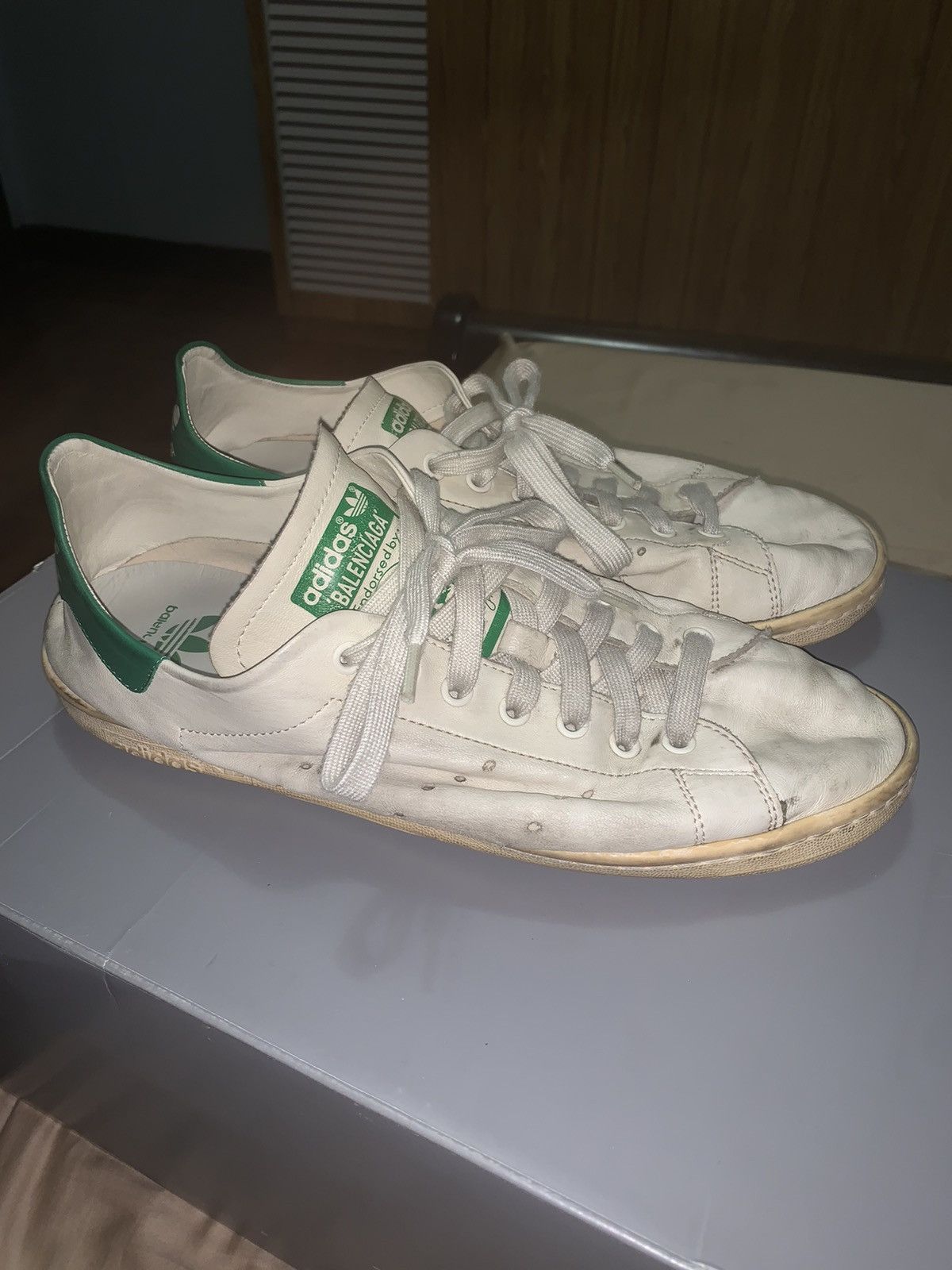 image of Balenciaga Adidas Stan Smith Worn Out Shoes in White, Men's (Size 9)