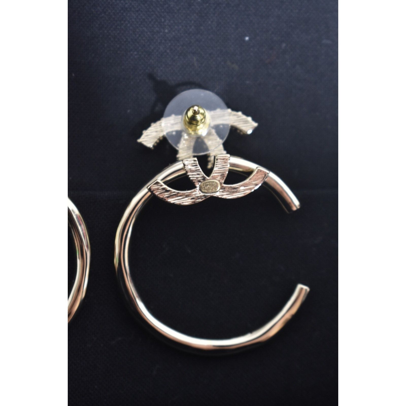 Chanel Chanel Gold Crystal Interlocking Stud Classic Hoop Earring Size ONE SIZE - 12 Thumbnail