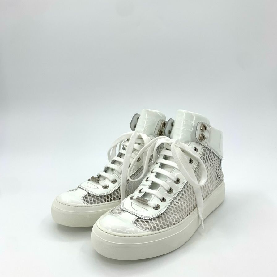 Jimmy Choo Jimmy Choo White Mesh & Leather High-Top Lace-Up Sneakers, S Size US 10 / IT 40 - 1 Thumbnail
