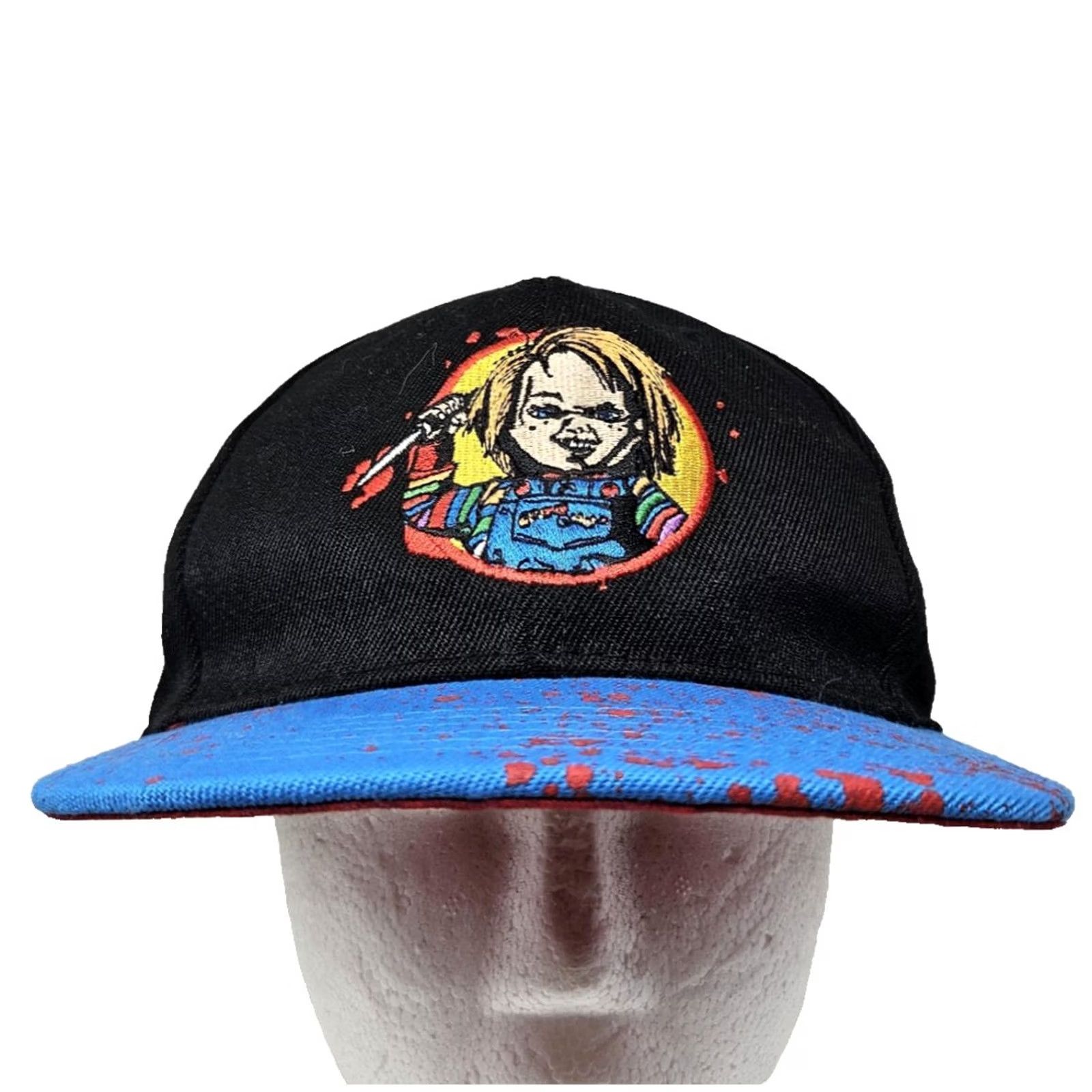Vintage Chucky Hat Cap Snap Back Black Blue Blood Splatter Graphic Horror Movie Mens Size ONE SIZE - 2 Thumbnail