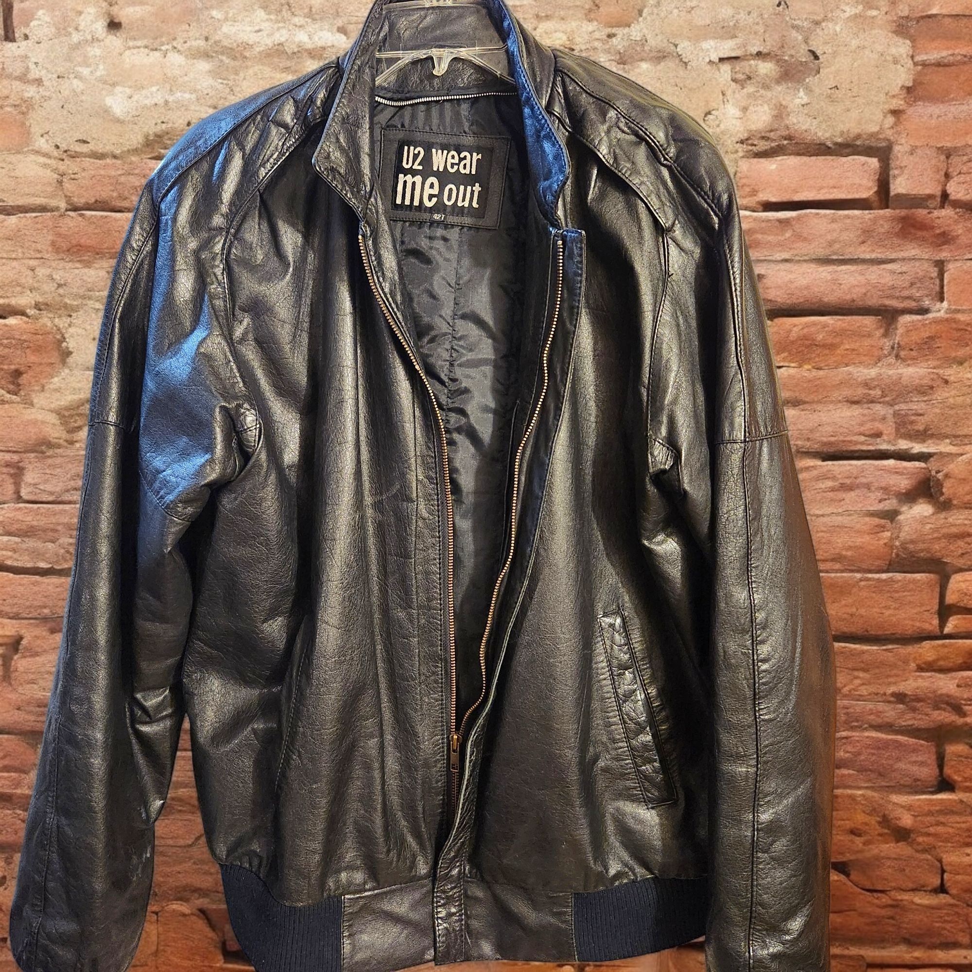 Vintage U2 Wear Me Out Mens Black Leather Bomber Jacket Vtg Zipper Size US L / EU 52-54 / 3 - 5 Thumbnail