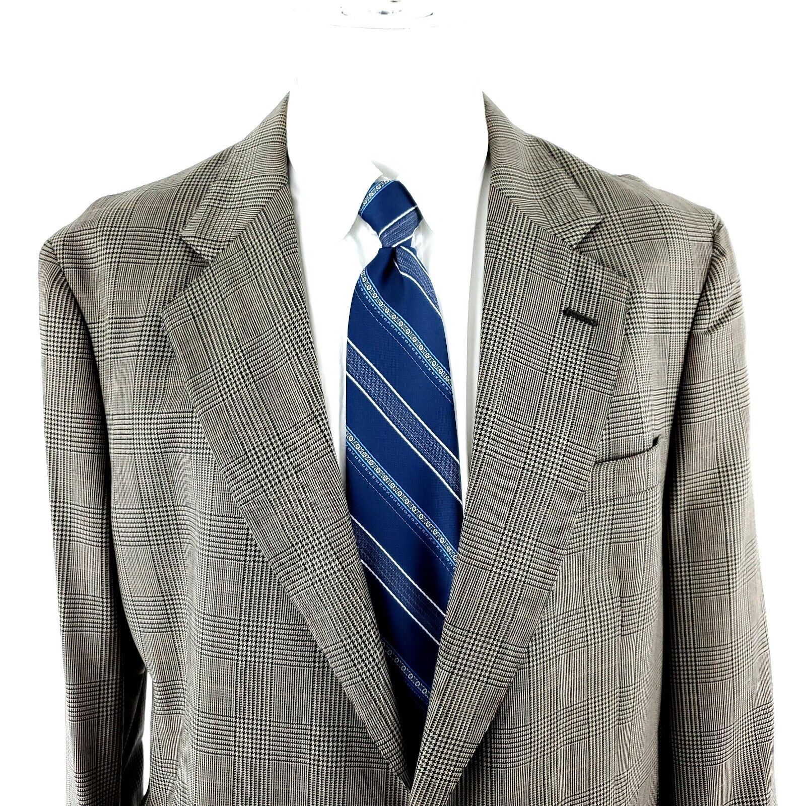 Jos. A. Bank Jos A Bank Wool 2 Button Sport Coat 40R Beige Plaid Windowpa Size 40R - 1 Thumbnail