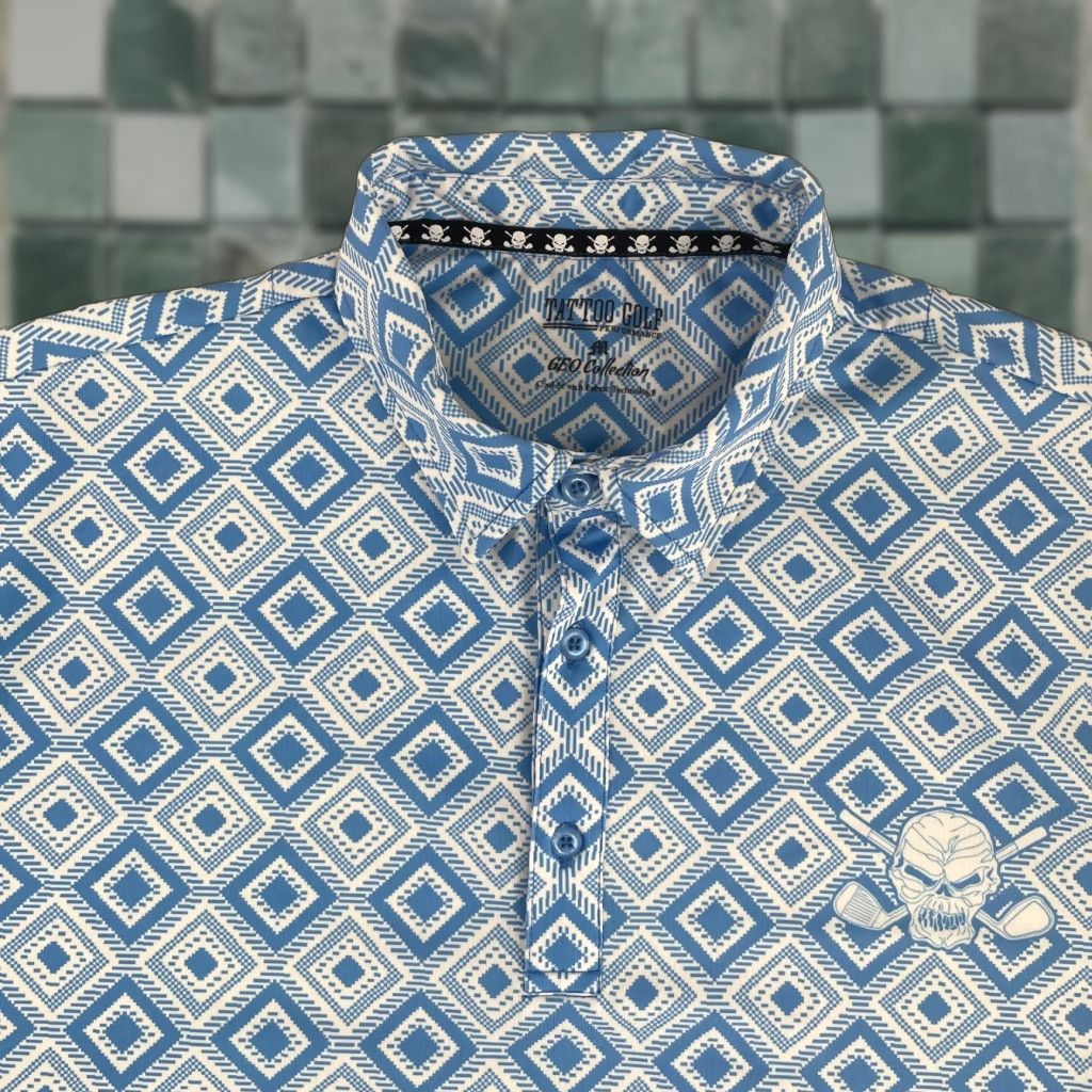 Vintage Tattoo Golf Polo Shirt Men Medium Blue Geometric Short Sleeve NWOT Size US M / EU 48-50 / 2 - 1 Thumbnail