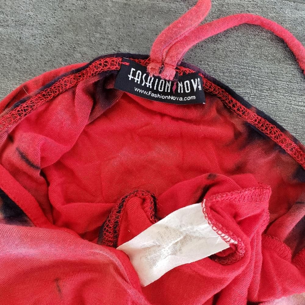 Fashion Nova Red Black Detailed FN Thong Bodysuit Size ONE SIZE - 3 Thumbnail