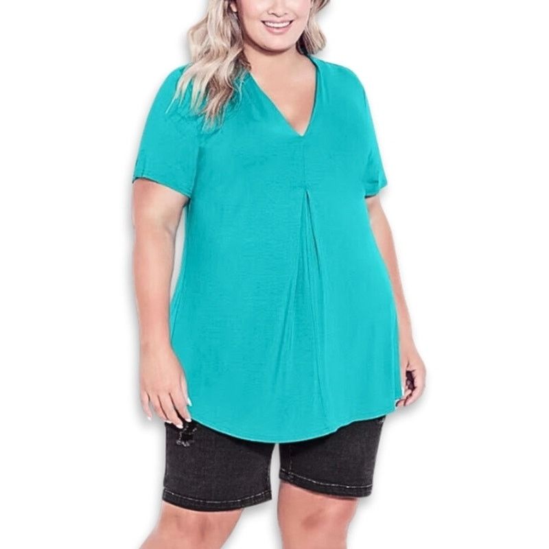 Avenue Avenue Top HiLow V Neck Pleated Front Blue Green Plus 18 NWT Size XXL / US 16-18 / IT 52-54 - 1 Thumbnail