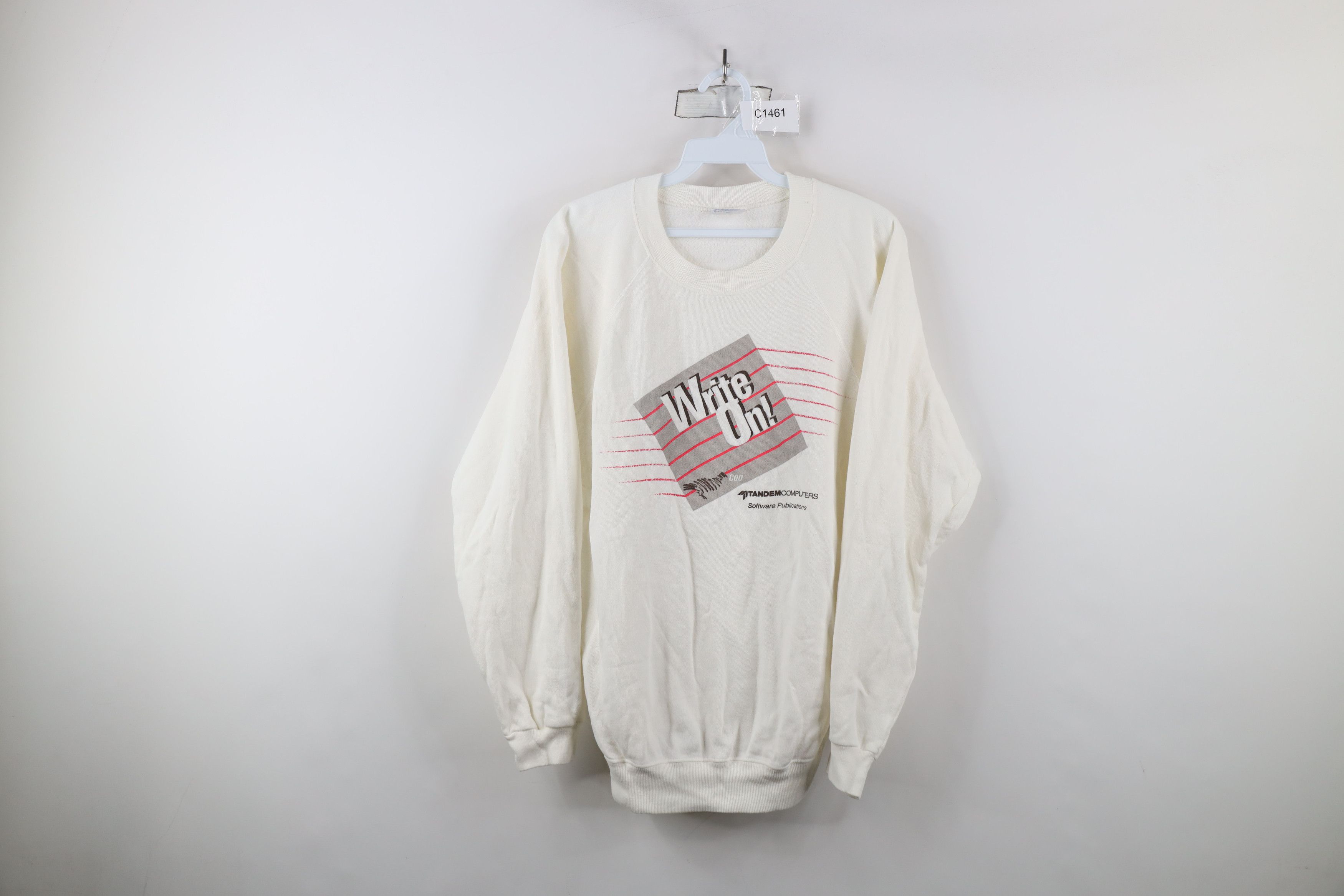 Vintage Vintage 80s Streetwear Computers Nerd Sweatshirt White Size US L / EU 52-54 / 3 - 1 Thumbnail