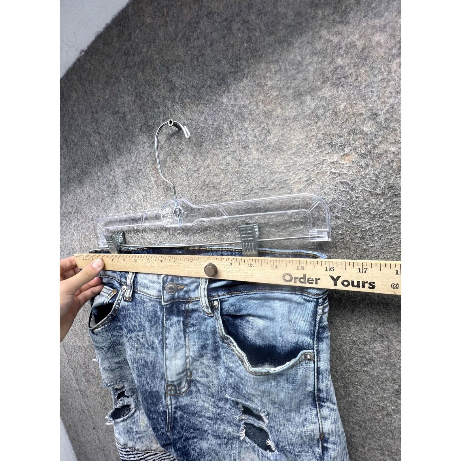 H&M H&M Jeans Mens 32 Blue Slim Skinny Moto Biker Distressed Acid Wash Denim Size US 32 / EU 48 - 3 Thumbnail