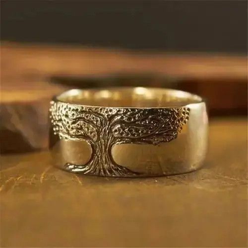 Jewelry Charm Stainless Steel Tree Of Life Signet Ring in Gold, Men's