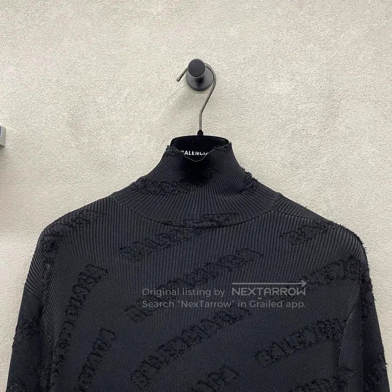 Balenciaga Balenciaga Black Logo Stand Collar Ribbed Mixed Fabric Lon Size S / US 4 / IT 40 - 4 Thumbnail
