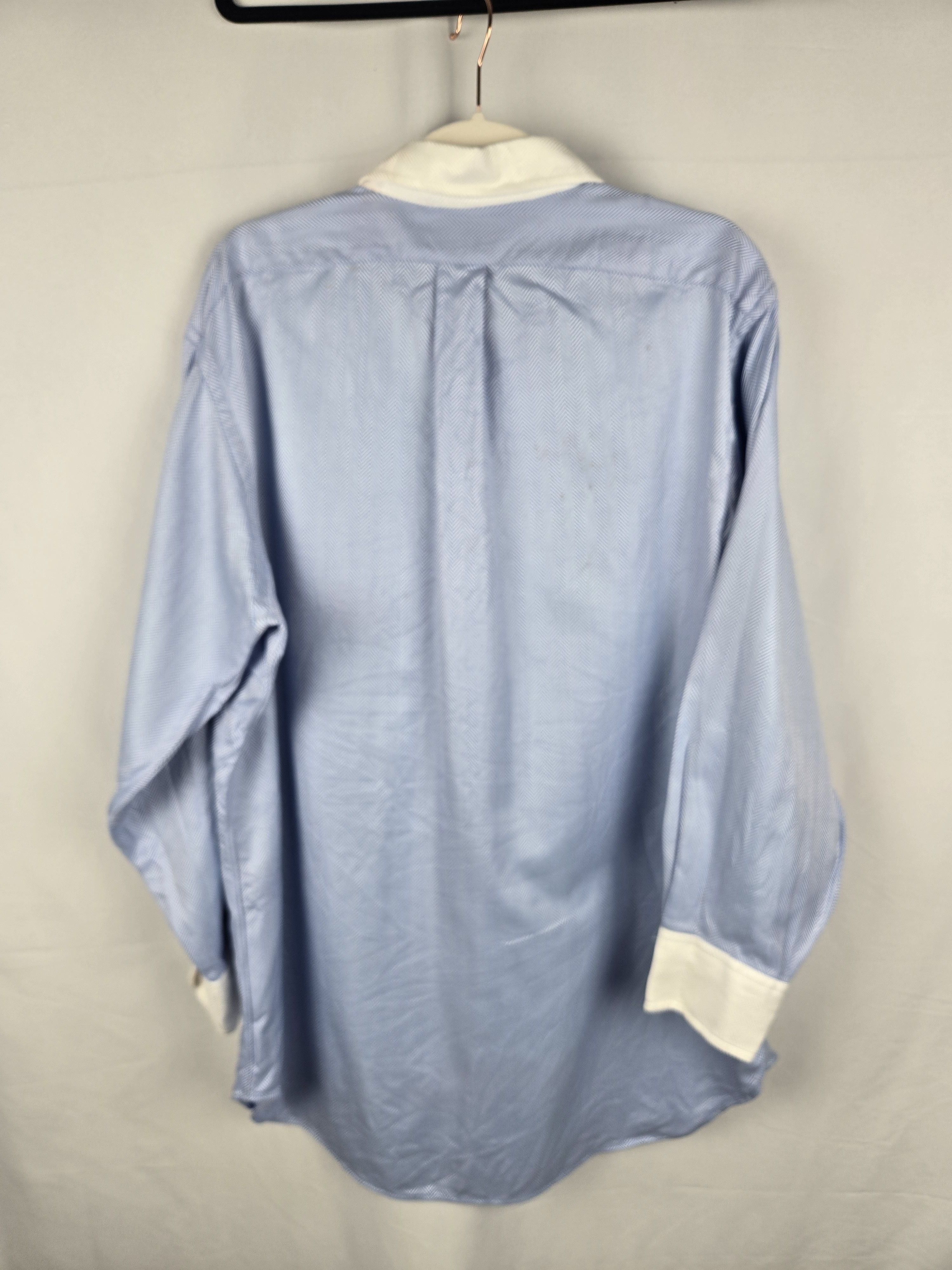 Tom James Blue Herringbone Dress Shirt Contrast Collar Cuffs Size US L / EU 52-54 / 3 - 2 Thumbnail