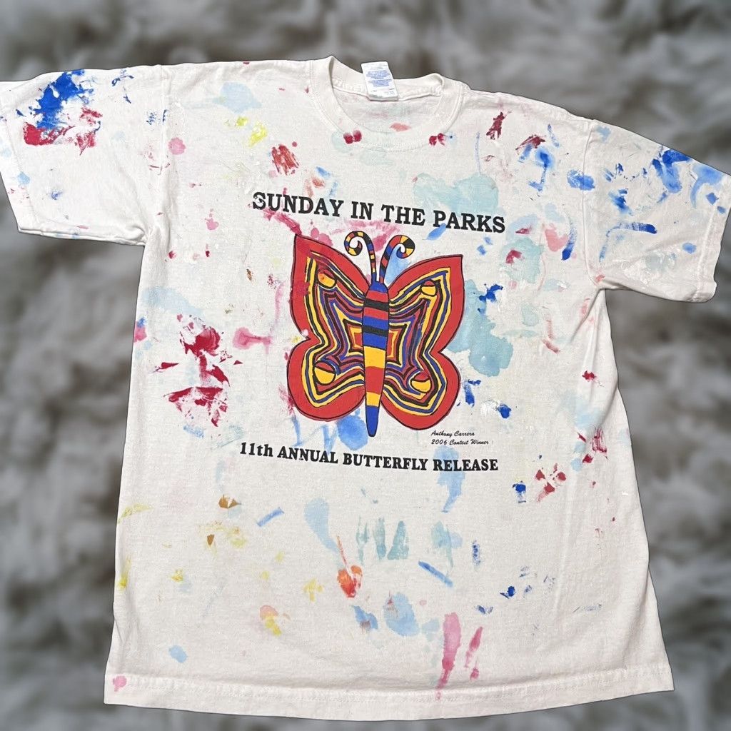 VINTAGE Butterfly Shirt Art All over print Science Gallery Dept Paint Splatter Crew Neck Short Sleeve Multicolor Cotton Canvas Logo T-Shirt Men M