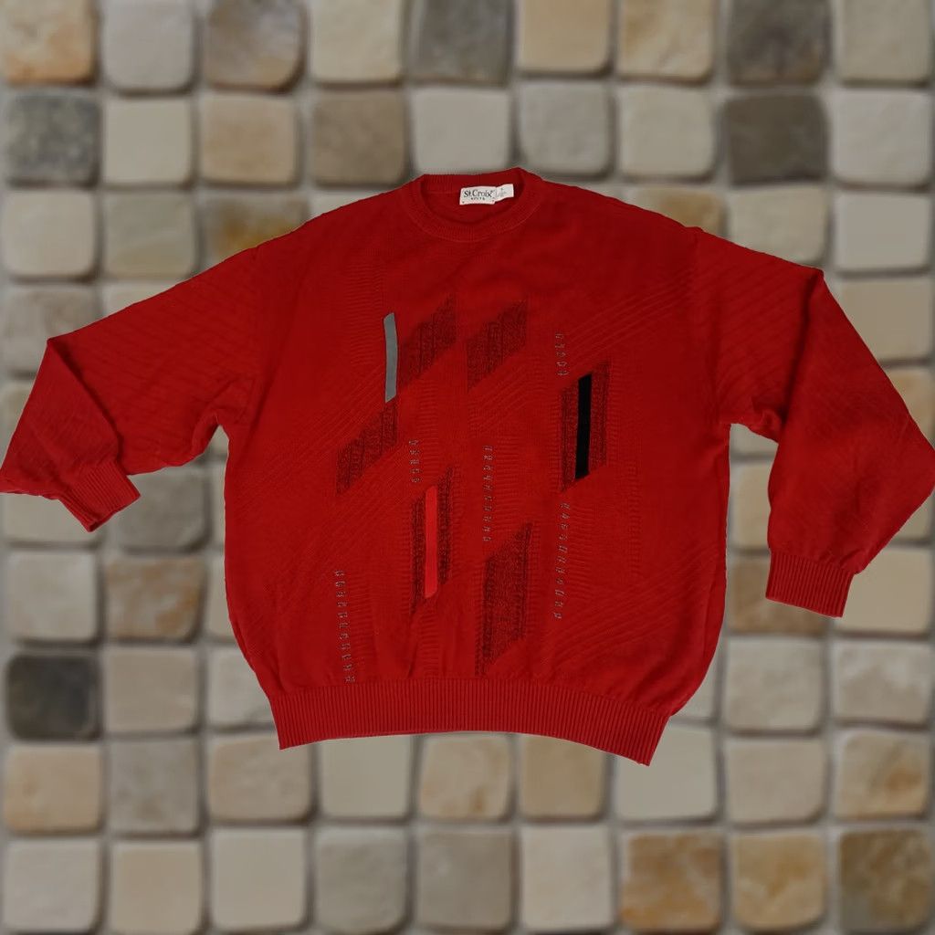 X-LARGE VINTAGE St. Croix Red Knit Geometric Crew Neck Pullover Sweater XL Men Size US XL / EU 56 / 4 - 1 Thumbnail